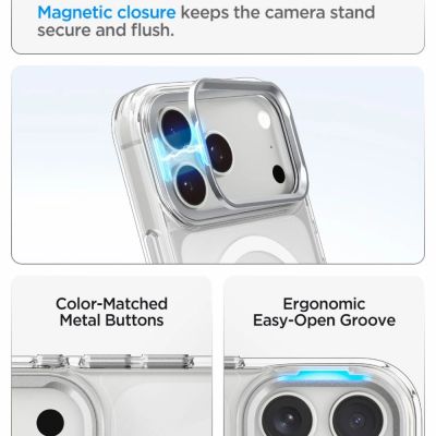 7. Spigen Ultra Hybrid Optik S MagSafe Hülle für iPhone 18 Pro / 17 Pro – Transparent Silber