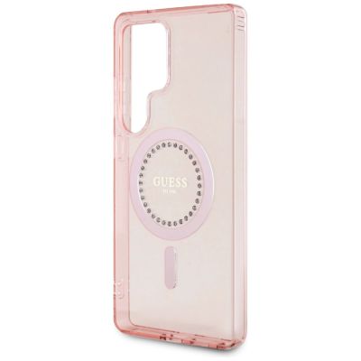 6. Guess Strass-bedruckte MagSafe-Hülle für Samsung Galaxy S25 Ultra, Pink