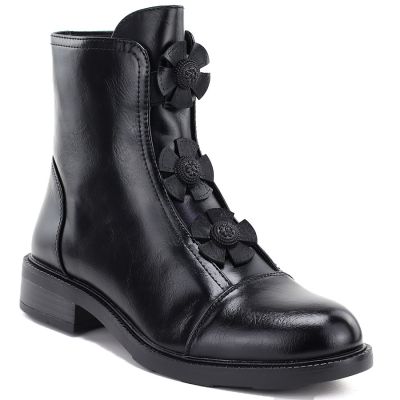 Damen-Ankle-Boots mit Zierblumen, gefüttert, schwarz, Potocki SZ12852