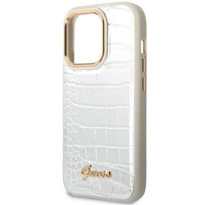 6. Guess Croco Collection iPhone 14 Pro 6.1" Hülle - Silber