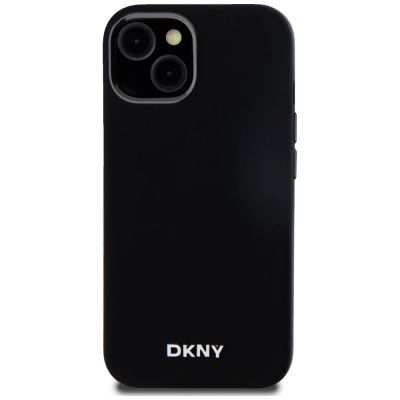 3. DKNY Flüssigsilikon-MagSafe-Hülle mit kleinem Metalllogo für iPhone 14/15/13 – Schwarz