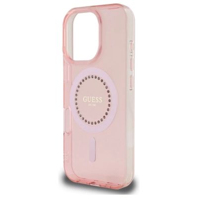 6. Guess IML Strassstein-MagSafe-Hülle für iPhone 16 Pro Max – Pink