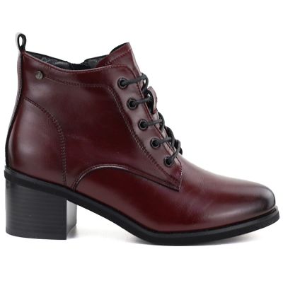 7. Damen-Schnürstiefeletten aus Leder mit hohem Absatz, bordeauxrot, Vinceza EN27-133107