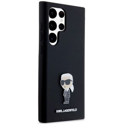 4. Karl Lagerfeld Silikon Ikonik Metal Pin Hülle für Samsung Galaxy S23 Ultra – Schwarz