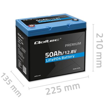 8. Qoltec LiFePO4 Lithium-Eisenphosphat-Akku | 12,8 V | 50 Ah | 640 Wh | BMS