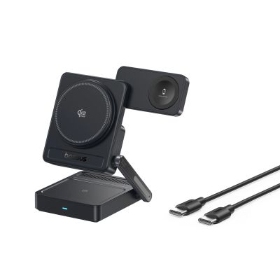 2. Baseus PicoGo AF21 3-in-1 Qi2.2 35W Kabelloses Ladegerät mit 1m USB-C-Kabel – Schwarz