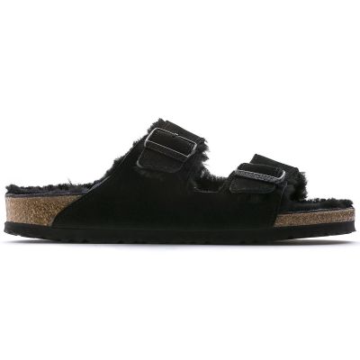 6. Birkenstock Arizona VL Shearling Schwarzes Wildleder Regular Wide Damen Isolierte Flip-Flops mit Lammwolle (0752661)