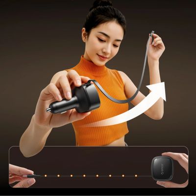 4. Orico FC-66-1A2C 66W Kfz-Ladegerät mit integriertem, einziehbarem USB-C-Kabel – Schwarz