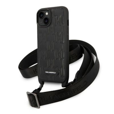 Karl Lagerfeld Monogram Plaque Logo Strap Case für iPhone 14 / 15 / 13 6.1" - Schwarz