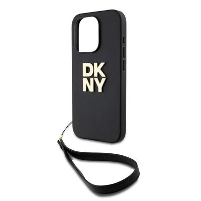 4. DKNY Wrist Strap Stock Logo Hülle für iPhone 15 Pro – Schwarz