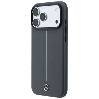 2. Mercedes Leder-Halbhülle mit ikonischer Linie und MagSafe-Design für iPhone 18 Pro / 17 Pro – Dunkelgrau