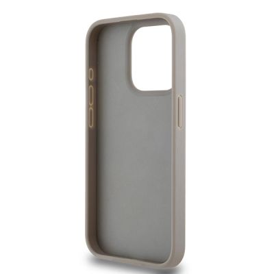 7. DKNY Lederhülle mit Monostreifen und Metalllogo für iPhone 15 Pro Max – Beige