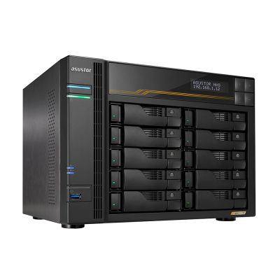2. AS6810T NAS; Tower; 10x (3,5" SATA HDD/ 2,5" SSD); AMD Ryzen Embedded V3C14; 16 GB ECC DDR5 SODIMM (max. 64 GB), 2x 10GbE, 2x 5GbE, 4x M.2 2280 NVMe PCIe 4.0, 2x USB 4.0, 2x USB 3.2 Gen, 1x optionale 10GbE-Karte