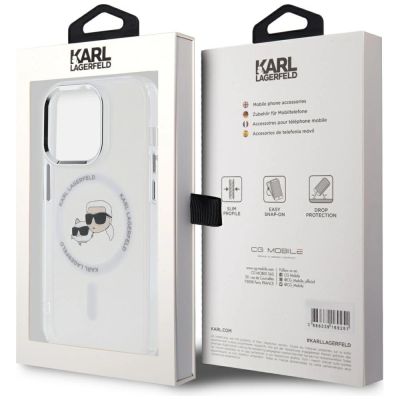8. Karl Lagerfeld IML Metal Karl & Choupette Head MagSafe Hülle für iPhone 14 Pro - Weiß