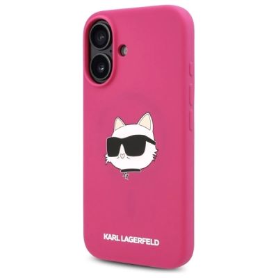 2. Karl Lagerfeld Silikon-MagSafe-Hülle mit Choupette-Kopf-Aufdruck für iPhone 16 – Fuchsia