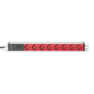 2. Digitus PDU 19" Rackmount-Steckdosenleiste, 8 rote Schuko-Steckdosen, 2,0 m, 1 C14-Stecker, 10 A, Aluminiumprofil