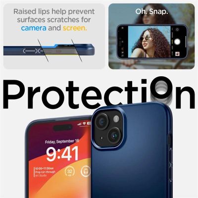 11. Spigen Thin Fit Hülle für iPhone 15 Plus – Blau