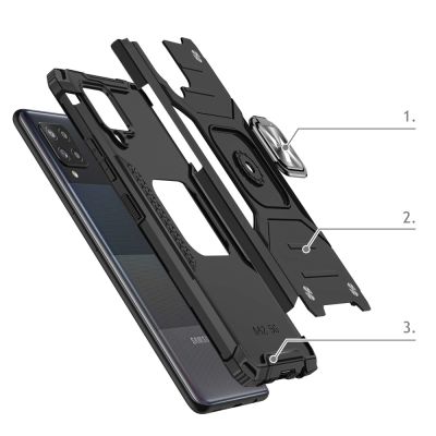 3. Wozinsky Ring Armor Tough Hybrid Case Cover + Magnethalterung für Samsung Galaxy A42 5G schwarz