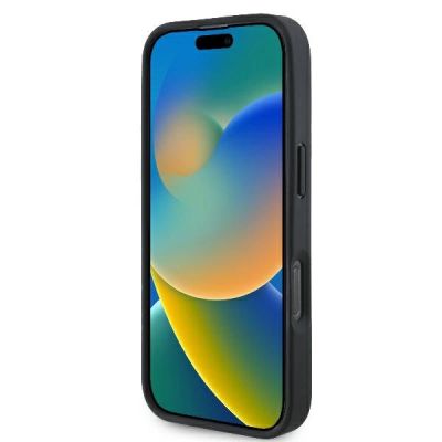 5. BMW Signature Leather Half Textured & Circle MagSafe Hülle für iPhone 16 Pro – Schwarz