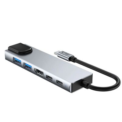 4. Tech-Protect HB02 HUB Adapter 6in1 USB-C + USB2.0 + USB3.0 + HDMI 4K 30Hz + RJ45 + PD100W - grau