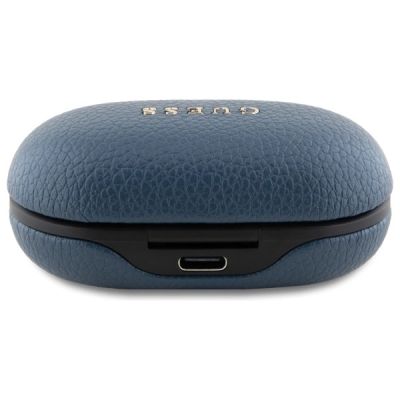 5. Guess GUTWSPGTSPSB TWS Bluetooth-Kopfhörer + Dock, blau/blau genarbtes klassisches Logo
