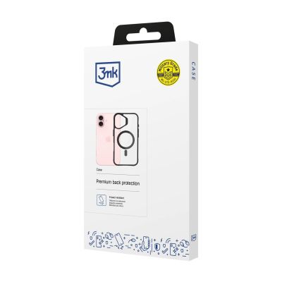 6. 3mk Satin Armor MagCase Hülle mit MagSafe für iPhone 16 – transparent mit schwarzem Rahmen