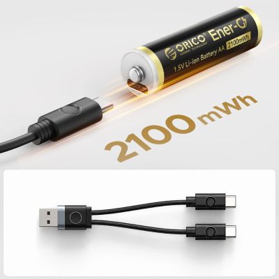 8. Orico Ener-G EG5C Lithium-Batterie 1,5 V 2100 mWh AA USB-C Wiederaufladbare Batterie mit Ladekabel 2 Stück.