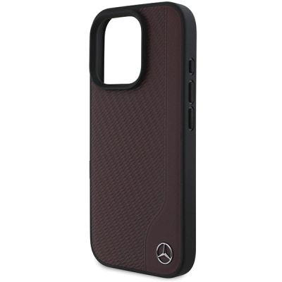 6. Mercedes MB MagSafe-Hülle in Holzoptik mit Lederimitat für iPhone 16 Pro Max – Rot