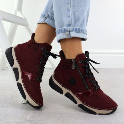5. Bordeauxfarbene Damen-Wildlederstiefeletten Rieker 45960-35