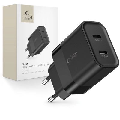 Tech-Protect C20W Netzladegerät 2x USB-C PD 20W - Schwarz