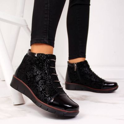 9. Damen-Lederboots mit Warmfutter und Print, schwarz, Filippo
