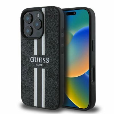 Guess 4G Printed Stripes MagSafe-Hülle für iPhone 16 Pro – Schwarz
