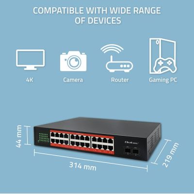 3. Qoltec Netzwerk-Switch Gigabit Ethernet | 24x RJ45 | 2x SFP | 1000 Mbit/s