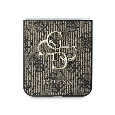 5. Guess Leder 4G Metall-Logo-Hülle für Samsung Galaxy Z Flip 6 – braun