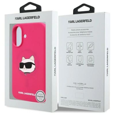 8. Karl Lagerfeld Silikon-MagSafe-Hülle mit Choupette-Kopf-Aufdruck für iPhone 16 – Fuchsia