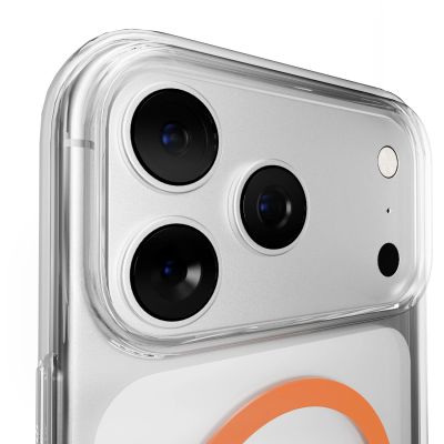 6. Puro Lite Mag TPU+PC Hülle kompatibel mit MagSafe für iPhone 17 Pro Max - Transparent mit orangefarbenem Ring