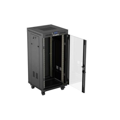 18. LANBERG Standschrank 19" 24U 600x600 Schwarze Glastür LCD (Flatpack) V2