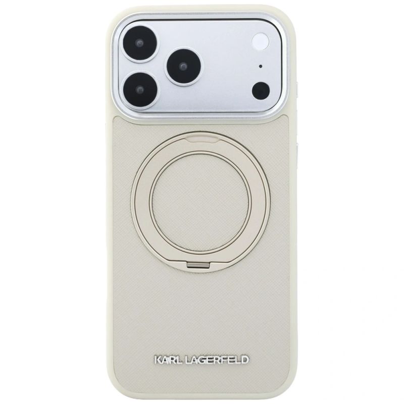 3. Karl Lagerfeld Ring Stand 360 Saffiano Classic Logo MagSafe Hülle für iPhone 18 Pro Max / 17 Pro Max - Beige