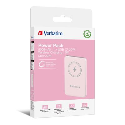 5. Verbatim Charge 'n' Go Lithium-Polymer-Akku (LiPo) 5000 mAh, kabelloses Laden, Pink