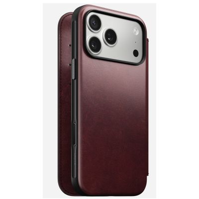 NOMAD Modern Leather Folio - MagSafe-kompatible Lederhülle für iPhone 17 Pro Max, Horween-Leder (burgunderrot)