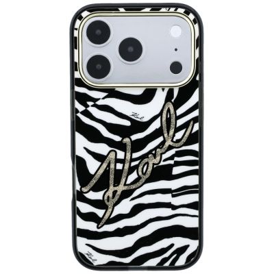 3. Karl Lagerfeld IML Signature Zebra Glitter MagSafe Hülle für iPhone 17 Pro Max / 18 Pro Max – Gold