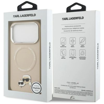 8. Karl Lagerfeld Karl & Choupette Pins MagSafe Hülle für iPhone 17 Pro – Beige