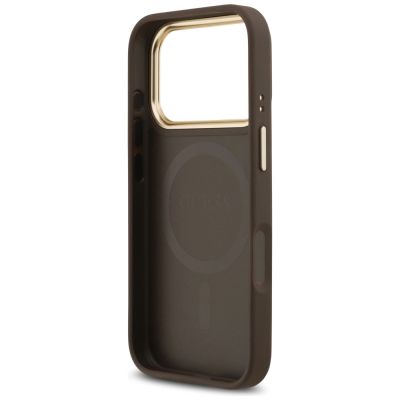 7. Guess 4G Strass Logo & Big Strap Metal Buttons MagSafe Case für iPhone 17 Pro - Braun