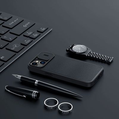 12. Nillkin Qin Cloth Pro Case Schutzhülle für iPhone 14 Plus, Kamera-Abdeckung, Holster-Abdeckung, Klapphülle, Grau