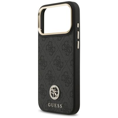 6. Guess 4G Srtass Logo & Big Strap Metal Buttons MagSafe Case für iPhone 17 Pro Max - Schwarz