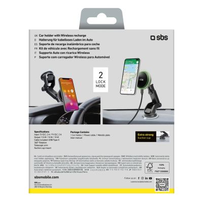 7. SBS TESUPMAGEXTWIR15W Teleskop-Smartphone-Halterung mit kabellosem Ladegerät, MagSafe-kompatibel, für Windschutzscheibe und Armaturenbrett – Schwarz