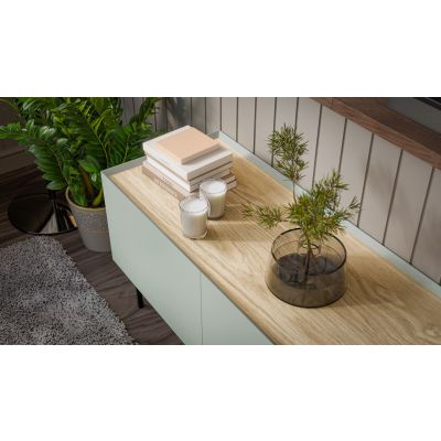 4. FELLINI TV-Schrank 200x40x52, olivgrün + geölte Eichenplatte