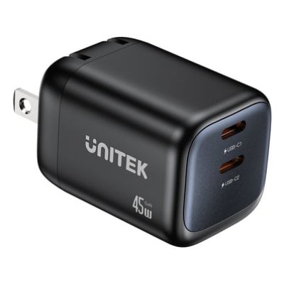 31. UNITEK 2x GAN 45W Ladegerät, 2x USB-C PD 3.0, QC, Schwarz