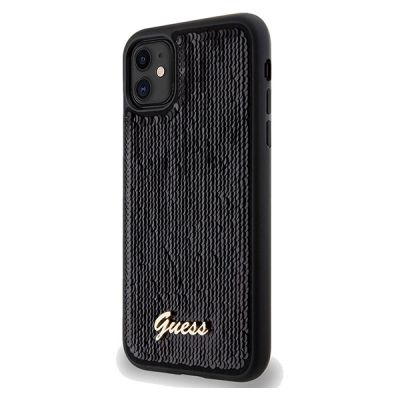2. Guess Pailletten Script Metallhülle für iPhone 11 / Xr – Schwarz