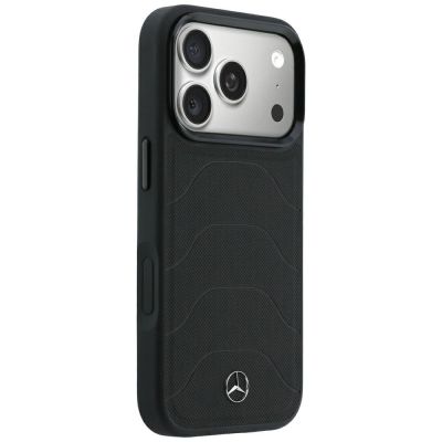 4. Mercedes Leder-Mesh-Hülle mit Bow Line MagSafe für iPhone 18 Pro / 17 Pro – Schwarz